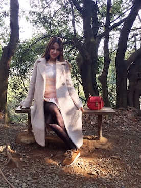 「Chloe（クロエ）のアイテム（ショルダーバッグ、レッド系）」を使った、Akiさん（レディース・162cm）の冬コーディネート