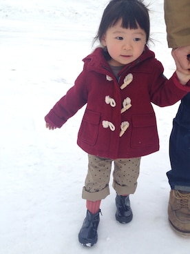 「PETIT BATEAU（プチバトー）のアイテム（ダッフルコート）」を使った、koharuuuunさん（キッズ・90cm）の冬コーディネート
