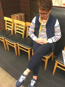 「H&M（エイチ・アンド・エム）のアイテム（ダウンベスト）」を使った、H.Jさん（メンズ・173cm）の春コーディネート