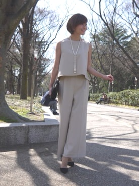 「同窓会」｜「アイテム（ワンピース/ドレス、ベージュ系）」を使った、Momocoさん（レディース・150cm）の夏コーディネート