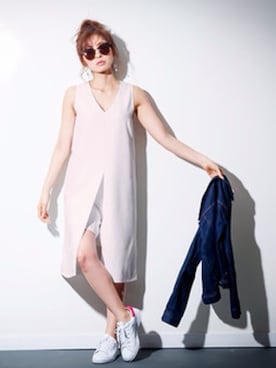 「アイテム（つなぎ/オールインワン、ベージュ系）」を使った、Momocoさん（レディース・150cm）の夏コーディネート
