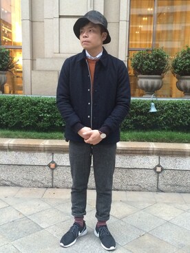 「TAIPEI」｜「アイテム（ライダースジャケット）」を使った、胡凱森さん（メンズ・170cm）の冬コーディネート