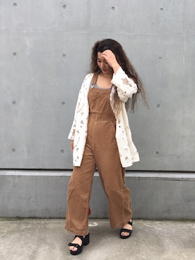 「179/WG（イチナナキュウダブルジー）のアイテム（サロペット/オーバーオール）」を使った、tabaさん（レディース・158cm）の秋コーディネート