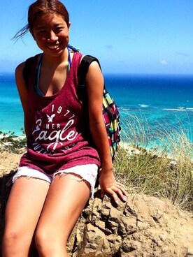 「American Eagle（アメリカンイーグル）のアイテム（タンクトップ、レッド系）」を使った、Mishio Kamiyaさん（レディース・154cm）の冬コーディネート