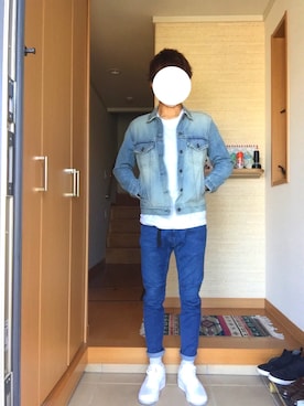 「Hanes」｜「アイテム（デニムジャケット）」を使った、k178さん（メンズ・172cm）の秋コーディネート