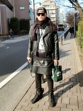 「adidas X asap rocky（スニーカー、ブラック系）」を使った、負心漢さん（メンズ・178cm）の春コーディネート