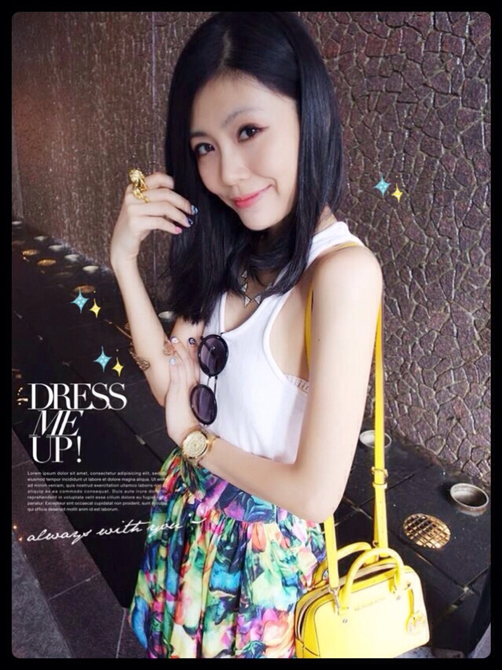 「stussy、ZARA、asos、MICHAEL KORS」｜「MICHAEL KORSのMichael kors小黃包（ショルダーバッグ、イエロー系）」を使った、盧小桃さん（レディース・165cm）の夏コーディネートの1枚目の写真