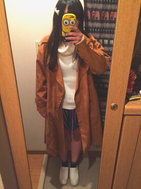 「one way（ワンウェイ）のアイテム（トレンチコート）」を使った、さやさん（レディース・152cm）の春コーディネート