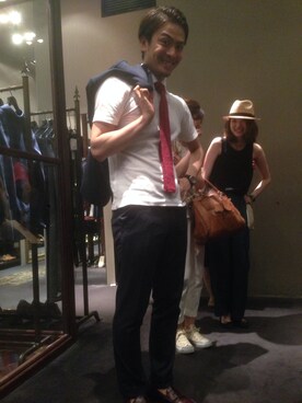 「アイテム（セットアップ、ブルー系）」を使った、Yutaka  Sanoさん（メンズ・174cm）の夏コーディネート
