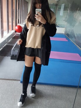 「MIXXO（ミッソ）のアイテム（ノーカラージャケット）」を使った、진상상さん（レディース・163cm）の冬コーディネート