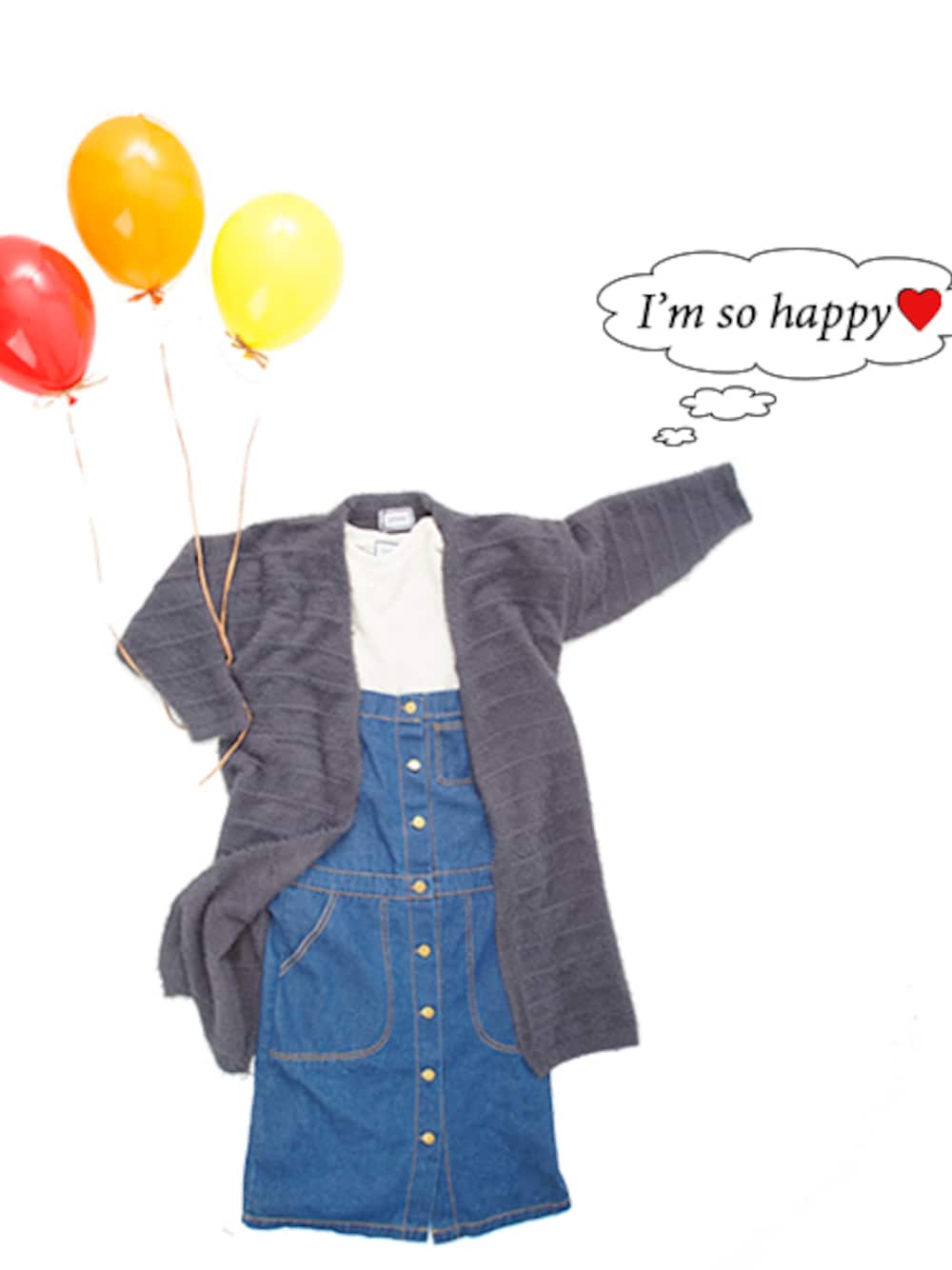 ブルー系のデニムスカート、グレー系のその他アウターを着用したレディースの秋コーディネートの1枚目の写真