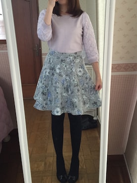 「花柄 スカート」｜「アイテム（シューズ）」を使った、♡じゅり♡さん（レディース・154cm）の秋コーディネート