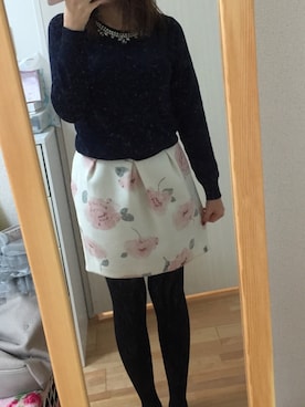 「花柄 スカート」｜「アイテム（スカート）」を使った、♡じゅり♡さん（レディース・154cm）の秋コーディネート