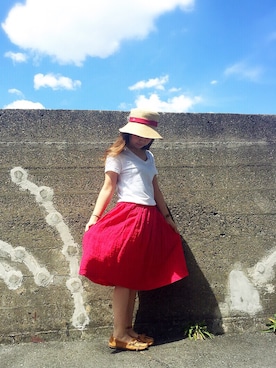 「LACOSTE」｜「アイテム（モカシン/デッキシューズ）」を使った、帽子専門店R.merryさん（レディース・155cm）の夏コーディネート
