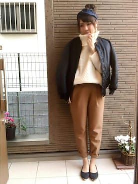 「バンダナ」｜「アイテム（MA-1）」を使った、maho...さん（レディース・160cm）の冬コーディネート