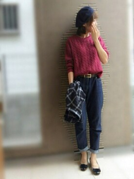 「テーパードデニム」｜maho...さん（レディース・160cm）の秋コーディネート