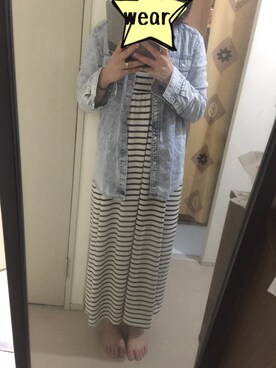「GU（ジーユー）のアイテム（シャツ/ブラウス、ブルー系）」を使った、@chocoさん（レディース・154cm）の夏コーディネート