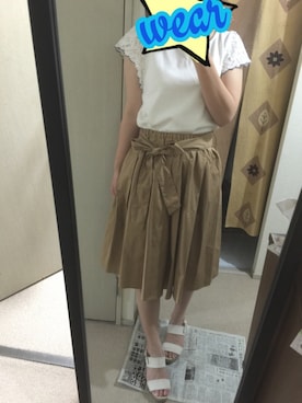「MAJESTIC LEGON（マジェスティックレゴン）のアイテム（チューブトップ、ホワイト系）」を使った、@chocoさん（レディース・154cm）の夏コーディネート