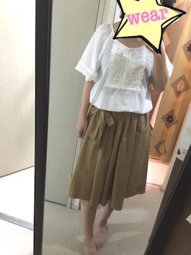 「LOWRYS FARM（ローリーズファーム）のアイテム（シャツ/ブラウス、ホワイト系）」を使った、@chocoさん（レディース・154cm）の夏コーディネート