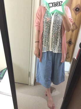 「GU（ジーユー）のアイテム（シャツ/ブラウス、ベージュ系）」を使った、@chocoさん（レディース・154cm）の夏コーディネート