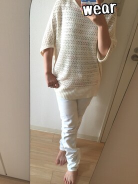 「GU（ジーユー）のアイテム（デニムパンツ、ブルー系）」を使った、@chocoさん（レディース・154cm）の夏コーディネート