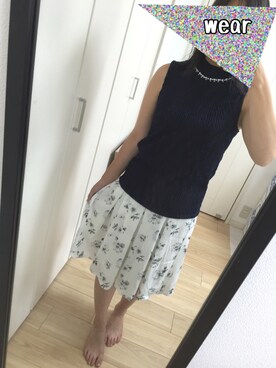 「INGNI（イング）の【2016秋の新作】ケーブルＪＱ装飾付ハイネック/ノースリ-2016ＡＷ-（Tシャツ/カットソー、ブルー系）」を使った、@chocoさん（レディース・154cm）の秋コーディネート