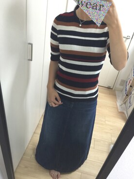 「INGNI（イング）のマルチボーダーリブニット５分袖-2016ＡＷ-（ニット/セーター、ブルー系）」を使った、@chocoさん（レディース・154cm）の秋コーディネート