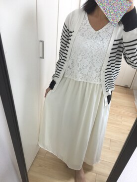 「MAJESTIC LEGON（マジェスティックレゴン）の【2016夏SALE人気アイテム】バックデザインレースノースリワンピ（ワンピース、ホワイト系）」を使った、@chocoさん（レディース・154cm）の秋コーディネート