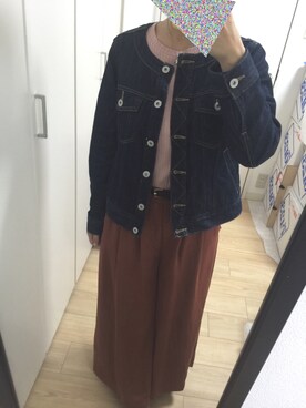 「PAGEBOY（ページボーイ）のリブUネックT（Tシャツ/カットソー、ピンク系）」を使った、@chocoさん（レディース・154cm）の秋コーディネート