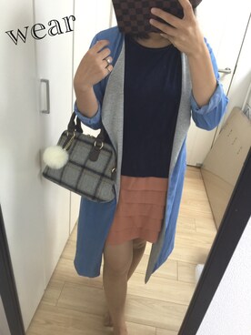 「PAGEBOY（ページボーイ）の共布リボン付きノーカラートッパーコート（ジャケット/アウター、ブルー系）」を使った、@chocoさん（レディース・154cm）の秋コーディネート