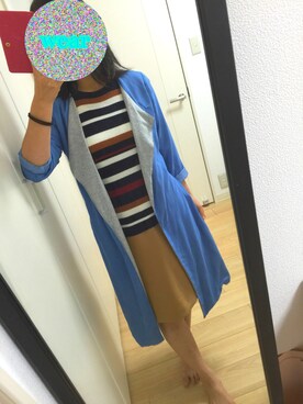 「INGNI（イング）のマルチボーダーリブニット５分袖-2016ＡＷ-（ニット/セーター、ブルー系）」を使った、@chocoさん（レディース・154cm）の秋コーディネート