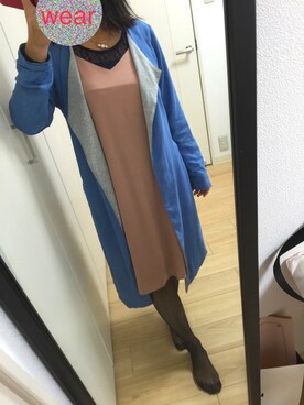 「GU（ジーユー）のアイテム（トップス、ブルー系）」を使った、@chocoさん（レディース・154cm）の秋コーディネート