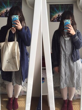 「POU DOU DOU（プードゥドゥ）のアイテム（シャツワンピース）」を使った、むむむさん（レディース・153cm）の冬コーディネート