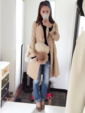 「united arrows」｜「アイテム（トレンチコート）」を使った、Yuuko さん（レディース・158cm）の冬コーディネート