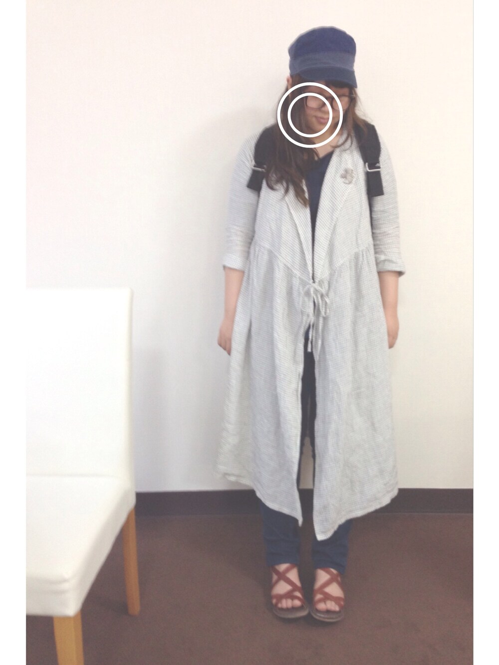 「ワンピース、バックパック、アウトドア、アウトドアスタイル、キャップ、UNIQLO、marimekko、studio clip」｜「studio CLIPの【studio CLIP】リネンカシュクールワンピース（ワンピース、ホワイト系）」を使った、s uさん（レディース・159cm）の夏コーディネートの1枚目の写真