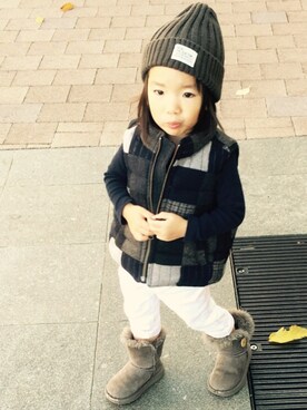 「babyGAP（babyGAP）のアイテム（ダウンベスト、グレー系）」を使った、Noriさん（キッズ・90cm）の秋コーディネート