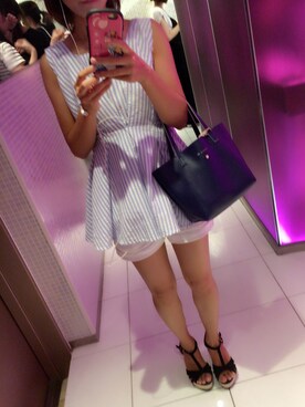 「4℃（ヨンドシー）のアイテム（バッグ）」を使った、かおりさん（レディース・154cm）の夏コーディネート