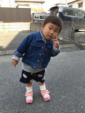「1歳半」｜「アイテム（デニムジャケット）」を使った、Haru    さん（キッズ・80cm）の春コーディネート