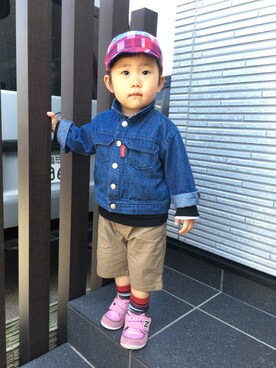 「1歳半」｜「アイテム（デニムジャケット）」を使った、Haru    さん（キッズ・80cm）の春コーディネート