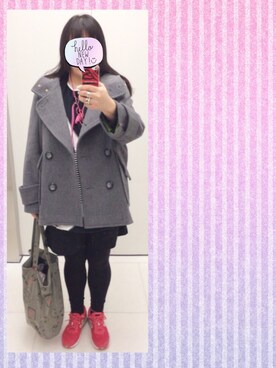 「MILKBOY」｜「アイテム（ピーコート）」を使った、奈々さん（レディース・162cm）の冬コーディネート