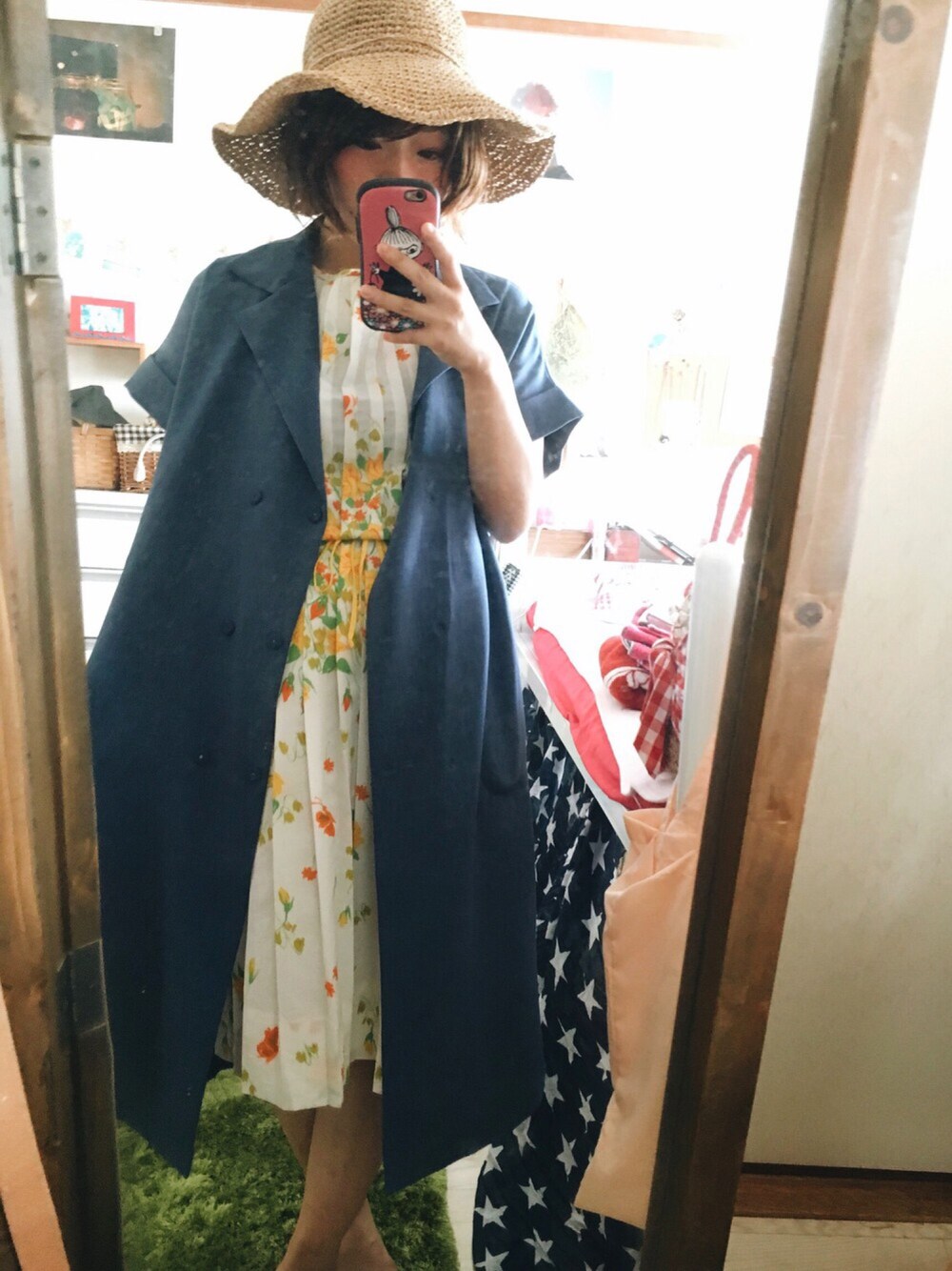 「シンプルコーデ、夏も終わり、古着、古着MIX、大阪、ポートレート、モデル、おしゃれさんと繋がりたい、仲良くしてください、コメント大歓迎💓」｜「KBFのアイテム（ジャケット/アウター、ブルー系）」を使った、ちなみ ＊さん（レディース・156cm）の秋コーディネートの1枚目の写真
