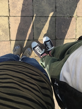 「サンダルに靴下」｜「アイテム（ダウンジャケット/コート）」を使った、まろさん（レディース・155cm）の春コーディネート