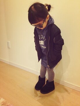 「AZUL by moussy（アズールバイマウジー）のアイテム（ワンピース）」を使った、mikiさん（キッズ・90cm）の冬コーディネート