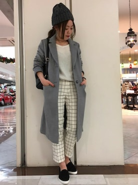 「grove（グローブ）のアイテム（チェスターコート）」を使った、groveさん（レディース・154cm）の冬コーディネート