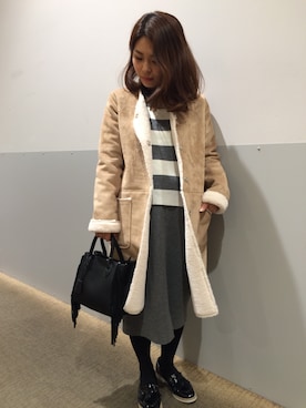 「アイテム（ムートンコート）」を使った、YURIEさん（レディース・149cm）の冬コーディネート