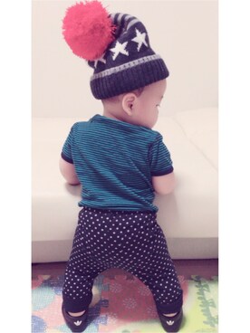 「アイテム（ママ＆ベビー、グリーン系）」を使った、Minatonca*さん（キッズ・70cm）の秋コーディネート