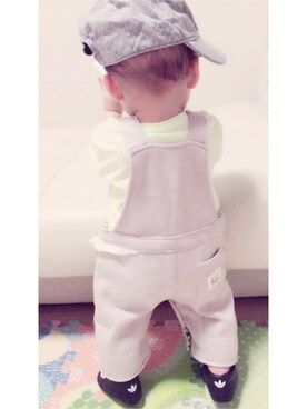 「西松屋（ニシマツヤ）のアイテム（サロペット/オーバーオール）」を使った、Minatonca*さん（メンズ・70cm）の秋コーディネート