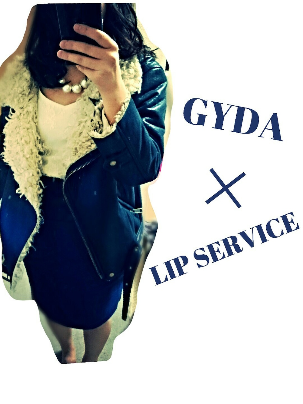「ネイビー、navy、コクーンスカート、ライダース、GYDA、LIP SERVICE、パールネックレス、パールアクセ」｜「LIPSERVICEのレトロボタンコクーンスカート（スカート、ブルー系）」を使った、NAHOさん（レディース・162cm）の冬コーディネートの1枚目の写真