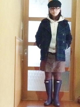 「ハンチング」｜「アイテム（レインシューズ）」を使った、Sakuraさん（レディース・151cm）の冬コーディネート