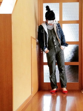 「赤い靴」｜「アイテム（オールインワン・サロペット）」を使った、Sakuraさん（レディース・151cm）の冬コーディネート